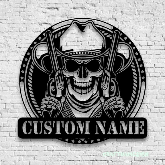 Craftnamesign Custom Cowboy Skull Metal Wall Art LED Light, Western Cowboy Sign, Skull Decor