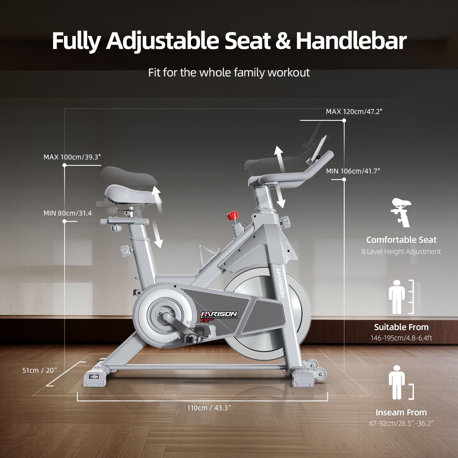 HARISON Exercise Bikes 350lbs Capacity with Bluetooth, Stationary Bikes for Home with iPad Holder & Comfortable Seat Cushion