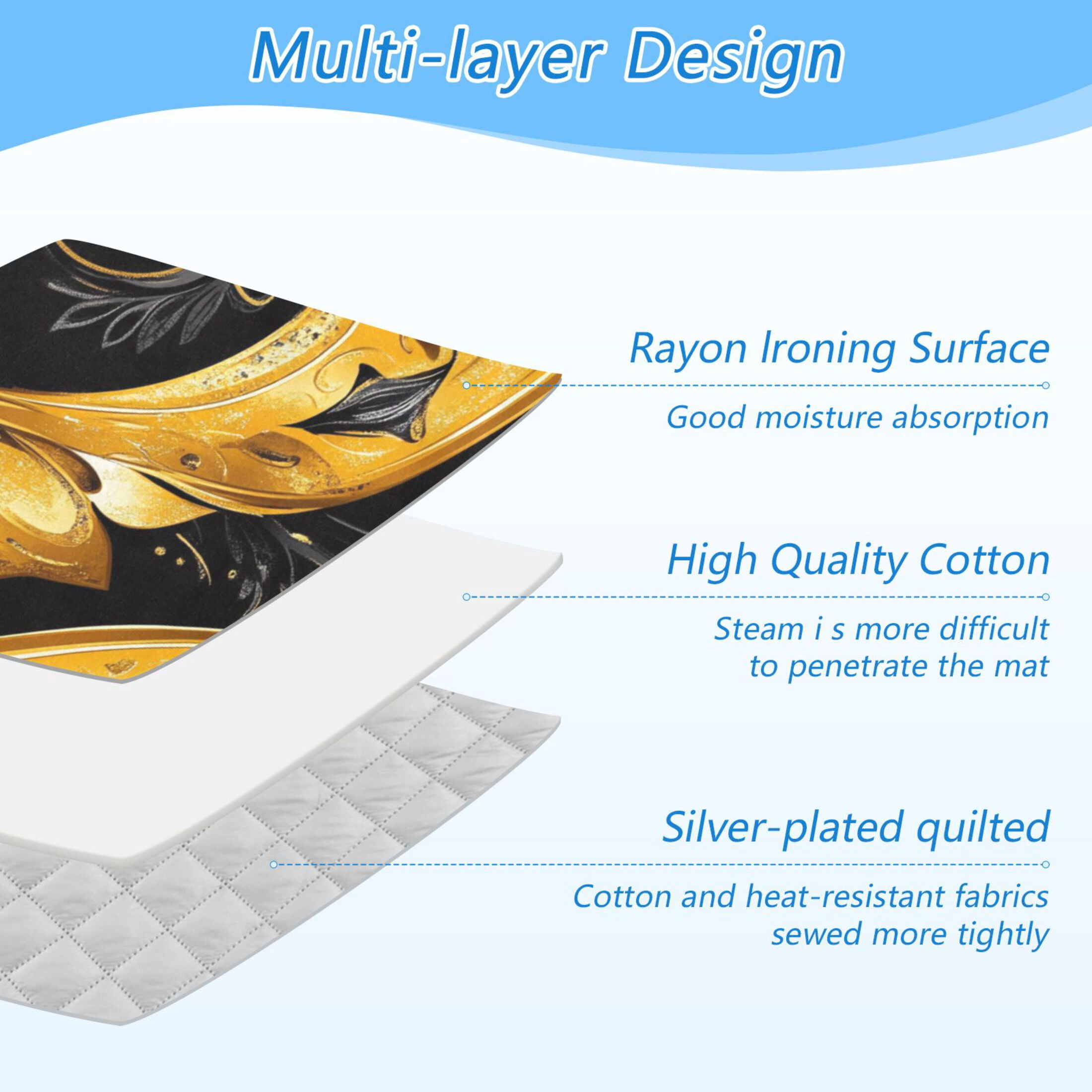 Gold Modern Art Deco Ironing Mat Blanket for Table Top Travel Portable Ironing Board Pad 47.2x27.6 Inch