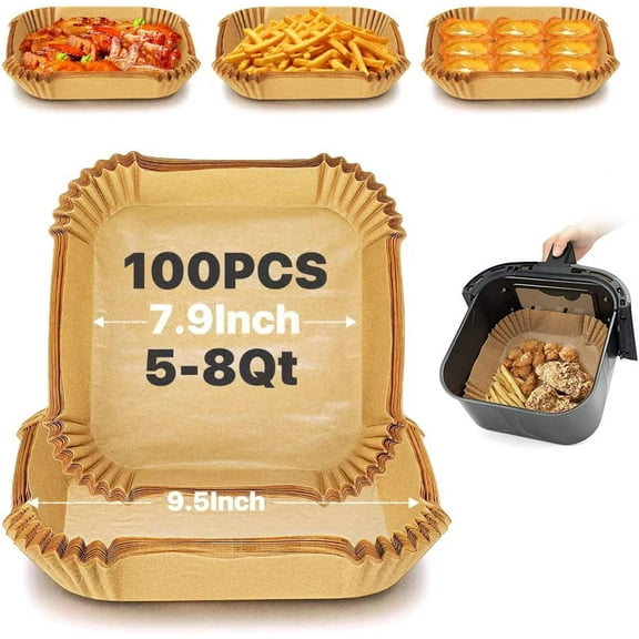 100 Pcs Air Fryer Disposable Paper Liner - 7.9 Inch Non-stick Airfryer Parchment Paper Liners Sheets Square for Microwave Oven Baking Roasting