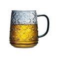 thumbnail image 1 of Vaso de vidrio borosilicato transparente de 16.2 oz con textura de flor de cerezo vintage y asa colorida., 1 of 6