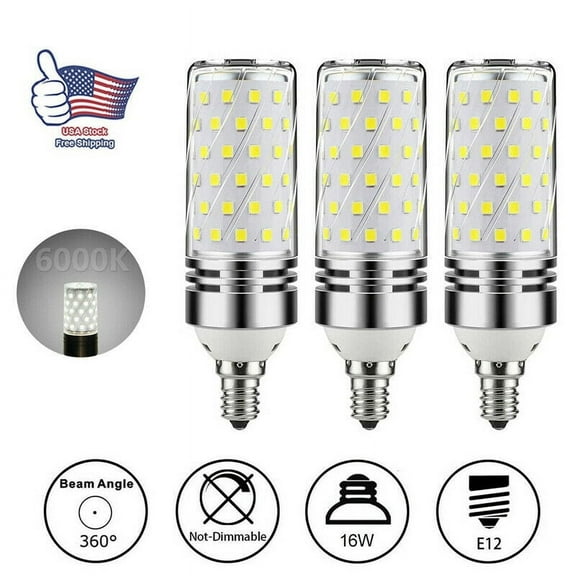 Amerteer 3x E12 LED Corn Bulbs 12W LED 1500LM Candelabra Light Bulbs Daylight White 6000K(Equivalent to 100W Halogen Lamp Replacement)