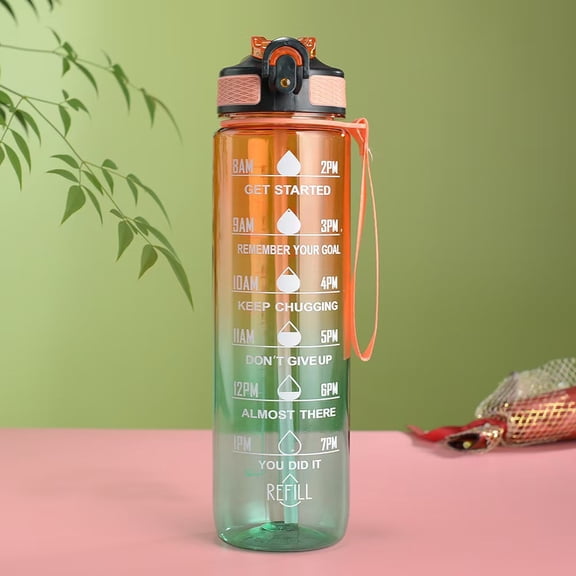 32 oz Water Bottle with Times to Drink and Straw, Motivational Water Bottle with Carrying Strap, BPA Free, Leakproof Water Bottle for Fitness, Gym & Outdoor