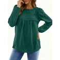 thumbnail image 4 of UVN Fall Shirts for Women Long Sleeve Blouses Ladies Crewneck Lace Crochet Tops Dressy Chiffon Blouses, 4 of 9