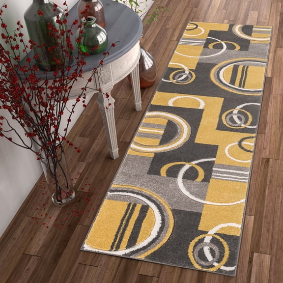 Well Woven Ruby Galaxy Waves Modern Geometric Gold 2' x 7' Runner Rug