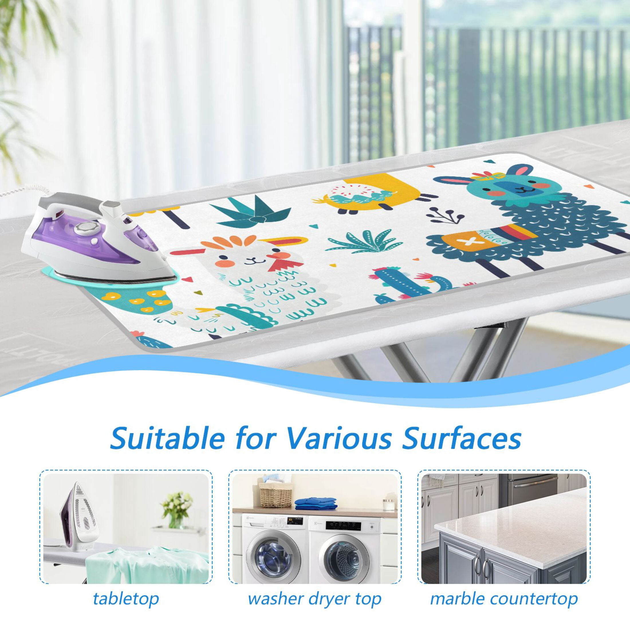 Colorful Doodle Sheep Cactus Ironing Mat Blanket Portable Travel Ironing Pad Heat Resistant Pad 47.2" x 27.6”