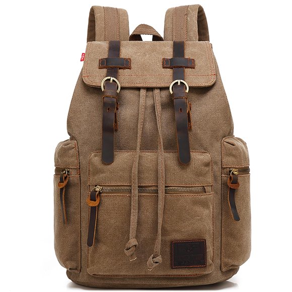 Mochila HuaChen Vintage Canvas con detalles en piel M32 Brown
