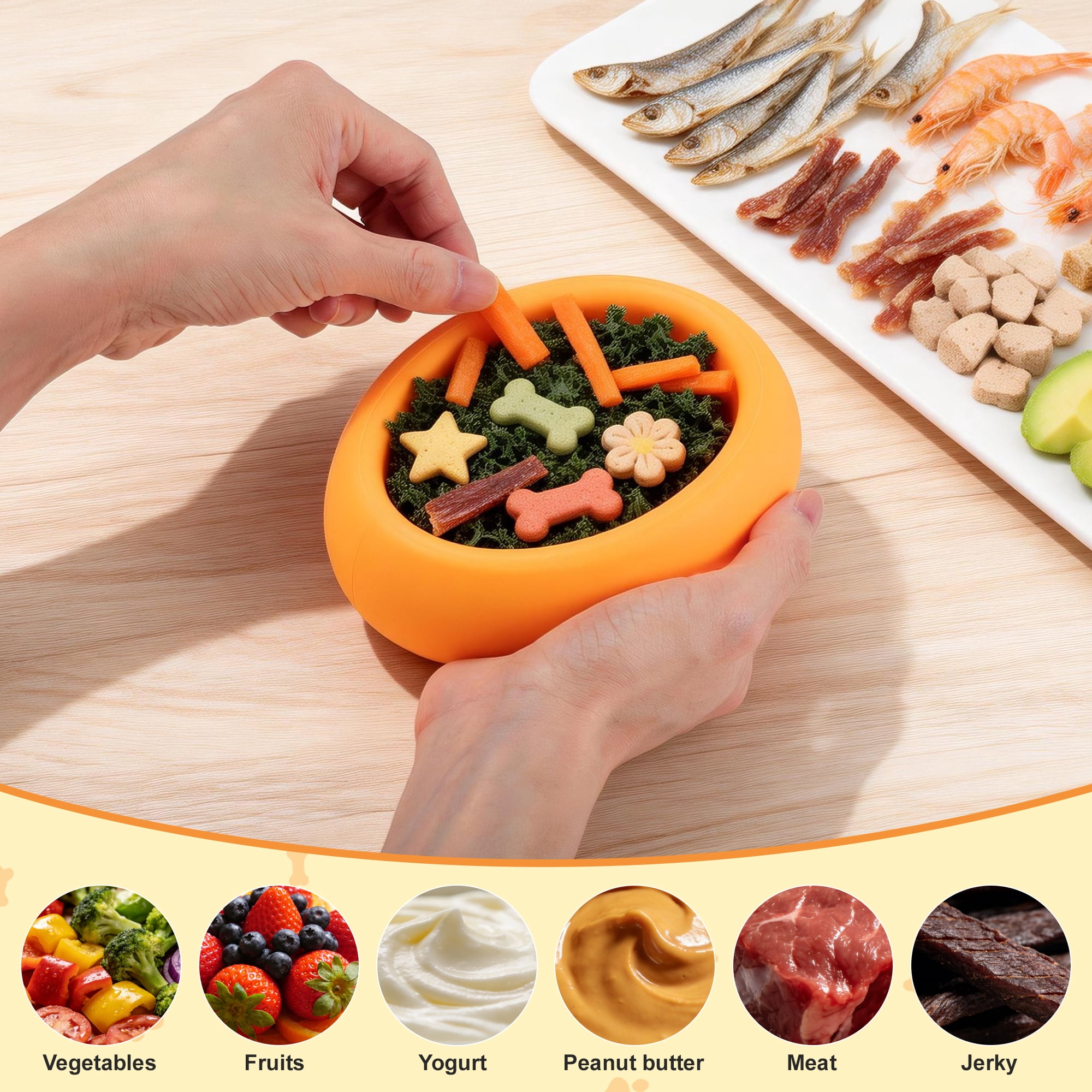 Unique Bargains Dog Enrichment Toys Durable Silicone Interactive Engagement Slow Feeder Dog Bowls Orange