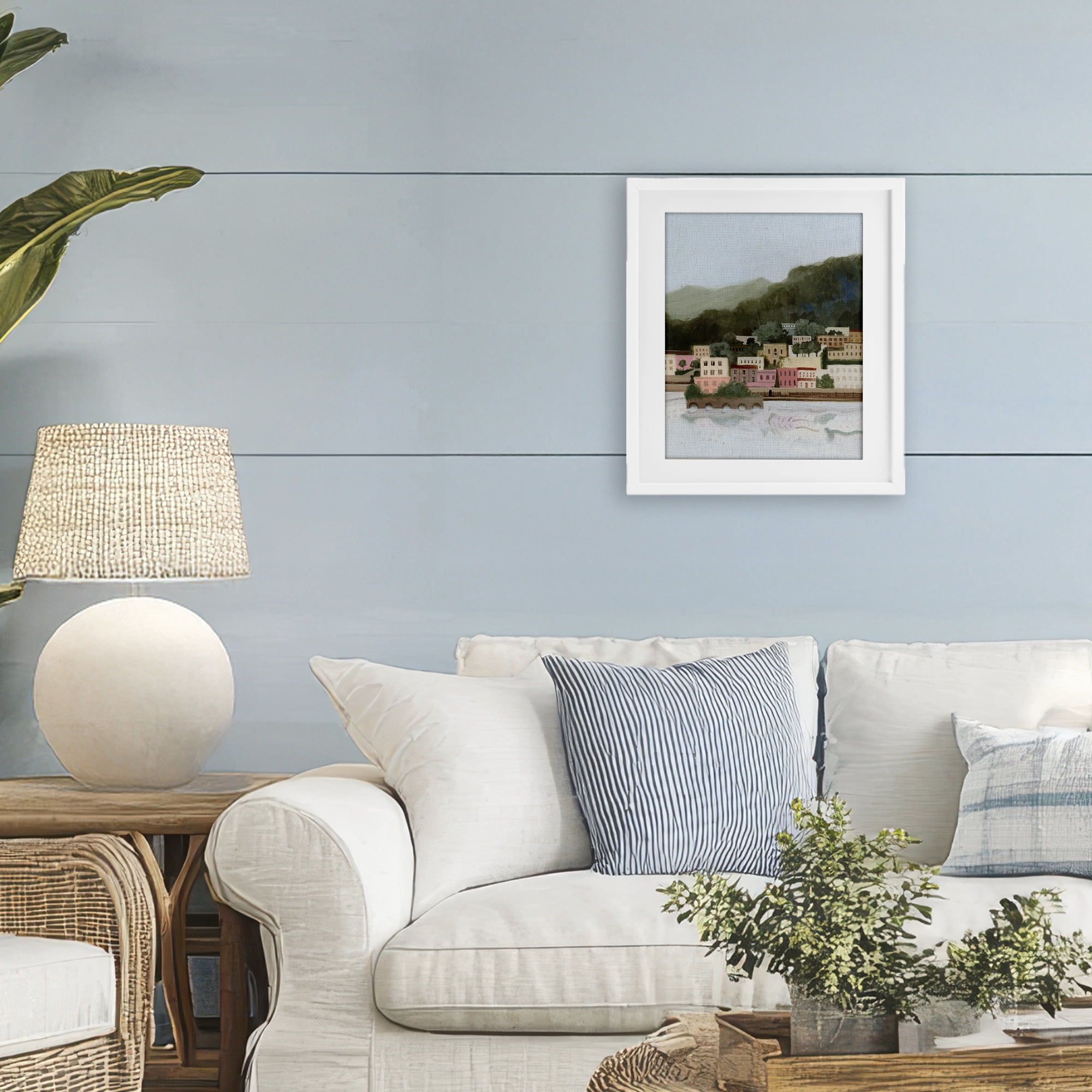 Stupell Industries Mountains By The Sea White Framed Print Under Glass, design by Grace Popp