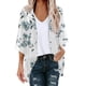 thumbnail image 2 of ICHUANYI Clearance Women's Summer Floral Print Puff Sleeve Cardigan Loose Cover Up Casual Blouse Summer Trendy Tops(White, S) ICHUANYI WER2023081010223, 2 of 4