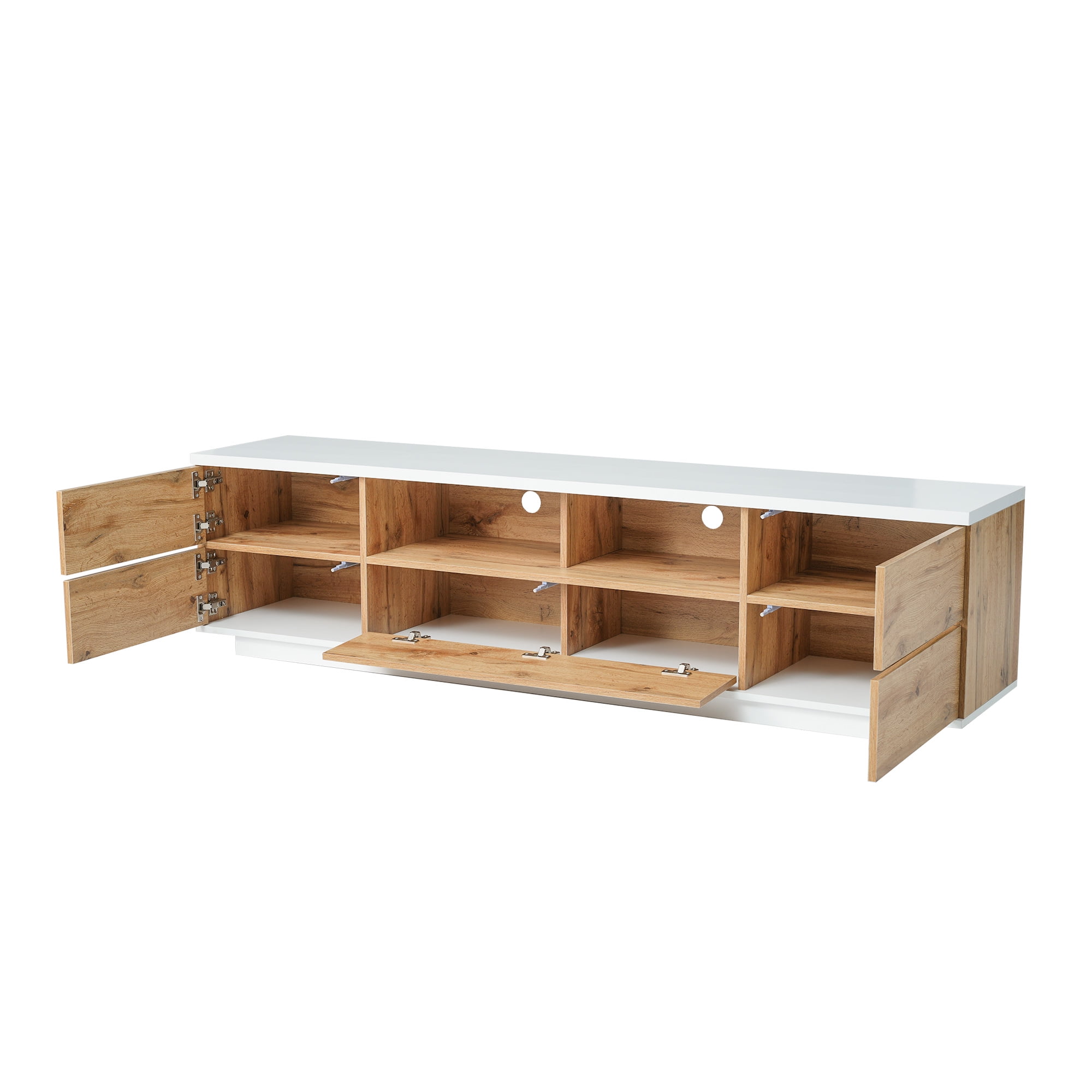 Aukfa TV stand for TVs up to 80"with Door Rebound Device for Living Room Bedroom,Natural