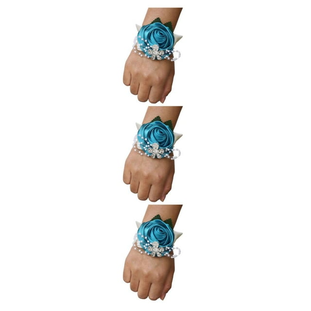 relayinert Unique Stretch Wristband With Handmade Satin Roses For Stylish Look Easy To Wear N14peacock blue 3Set