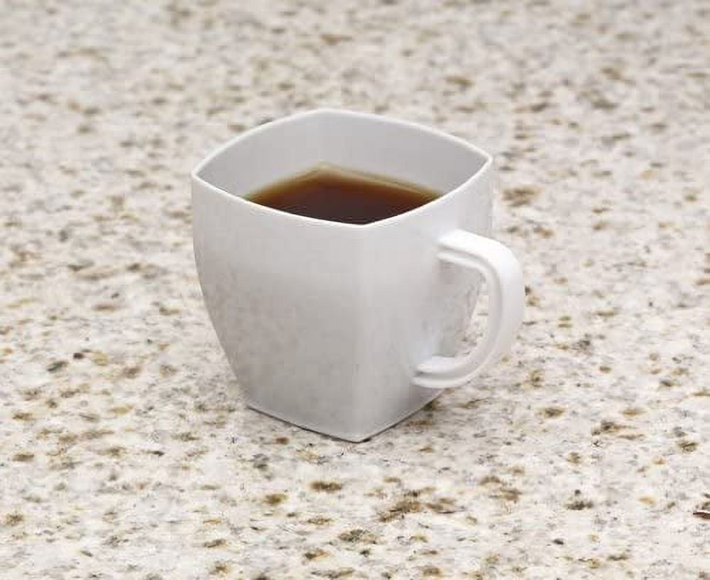 Square 2 Oz Mini Coffee Espresso Cappuccino Mugs 24 Ct Small Dessert Shot Glasses Party Wedding Cups Disposable Plastic Mug (White)