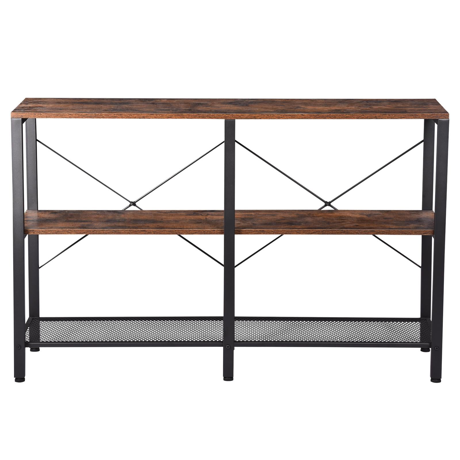 47‘'TV Stand Console Sofa Table & Industrial Console Table 3-Tier Rustic Console Entryway/Hallway Table with Storage for Living Room Open Bookshelf in Bedroom Entryway,Brown Oak 