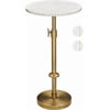 Adjustable-Height Marble Drink Table - xx- Marble & Antique Brass Modern Round End Table Side Table with Pedestal Stand for Small Spaces Vintage Metal Martini Cockta