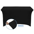 thumbnail image 4 of LUSHVIDA 6 Pack Spandex Black Table Covers Fitted Table Clothes for 6 Foot Rectangle Tables Stretch Wrinkle Free Tablecloth for Party, Wedding, Birthday, Vendor Stand, 4 of 6