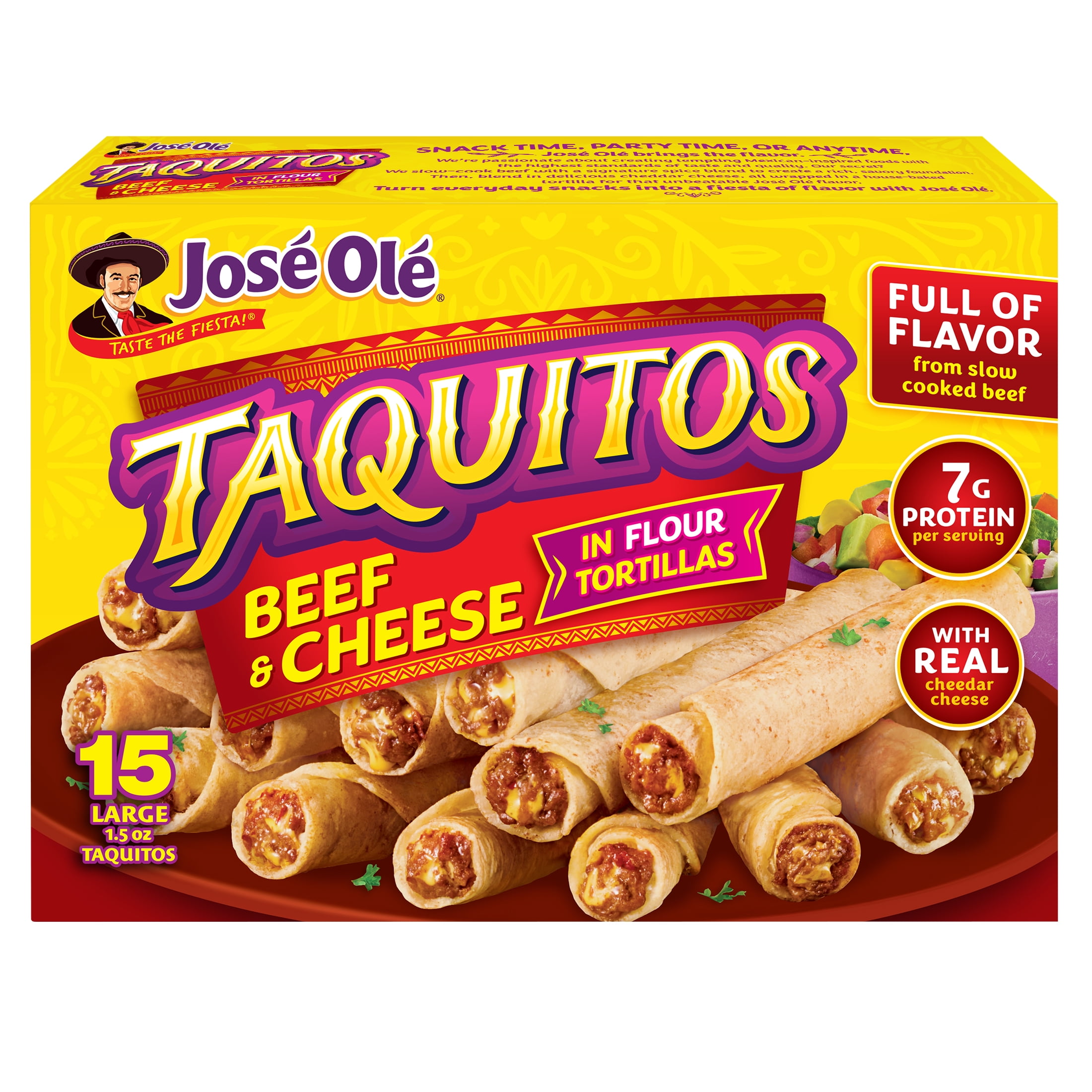 Jose Ole Beef & Cheese Taquitos with Flour Tortillas, Frozen Mexican Food, 22.5 oz, 15 Count