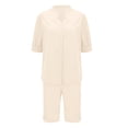 thumbnail image 6 of GILIGEGE Linen Sets for Women 2 Piece Summer Womens Daily Casual Solid Long Sleeve Shirt Tops Pockets Pants Shirt Trousers Set Tracksuit Lounge Matching Sets Beige L, 6 of 9