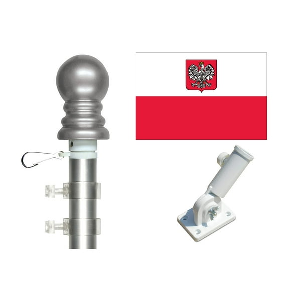 Poland (Eagle) 3'x5' Flag and Spinner Flagpole Set, Includes Flag, 6' Spinner Pole and Bracket