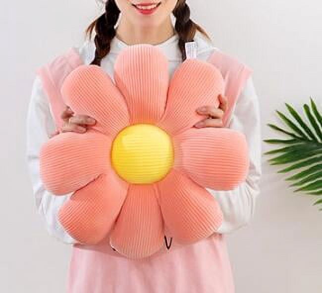 Flower Pillow 15 Inch Soft Plush Cushion Daisy Shaped Comfortable Decorative cushion Throw Pillow，Yellow
