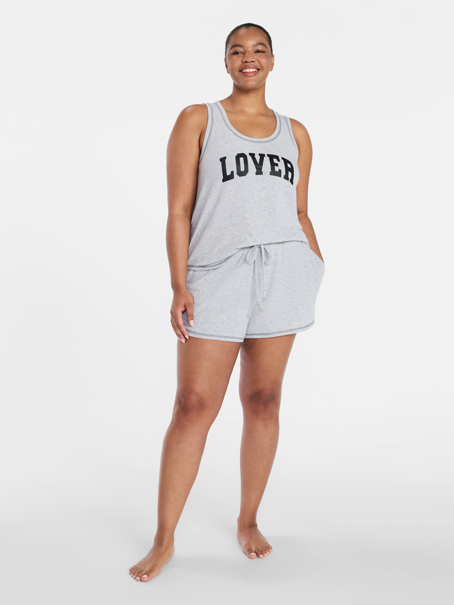 Joyspun Women's Cozy Lounge Collection Hacci Knit Tank Top and Shorts Pajama Set, 2-Piece, Sizes XS-3X