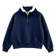 thumbnail image 2 of Boys Girls Quarter Zip Pullover Sweatshirt Mock Neck Fleece Lined Sweatshirts Fall Winter Thick Undershirt Raglan Sleeve Tops, 2 of 5