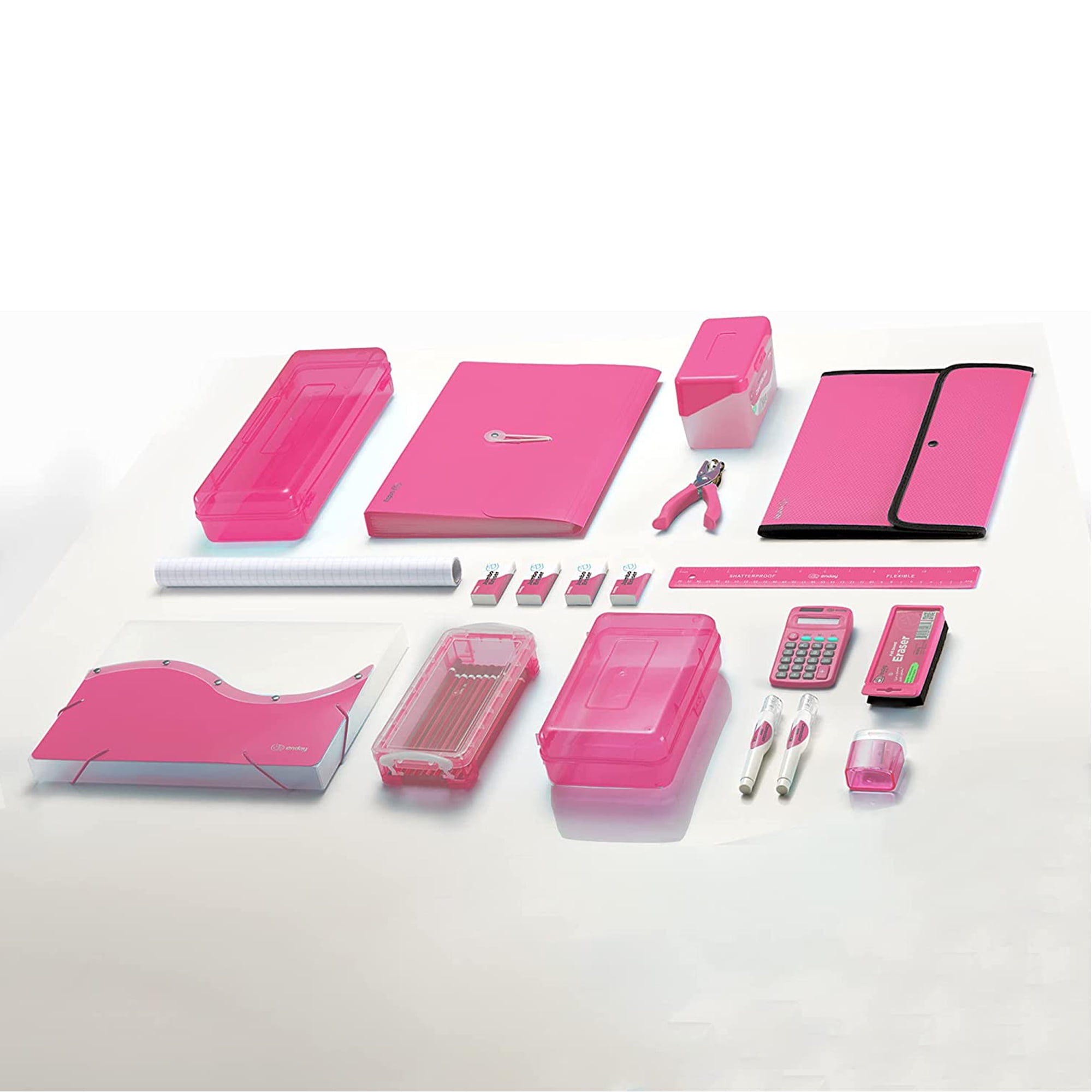 Mini Office Supply Kit AND Index Cards Set With Storage Cases Pink