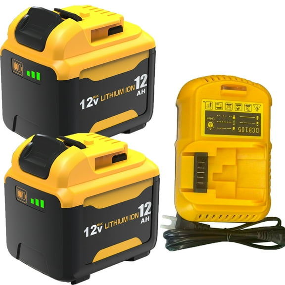 2PACK 12.0Ah 12V Battery Replacement for Dewalt 12V Battery and Charger Kit 12 Volt Max DCB120 DCB122 DCB124 DCB125 DCB126 DCB127