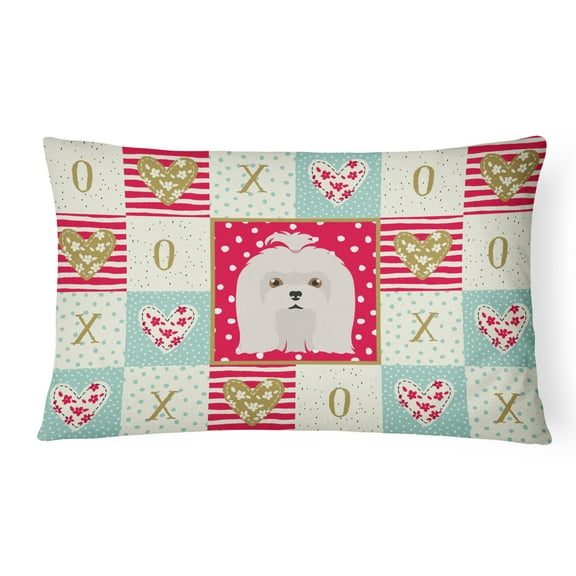 Carolines Treasures CK5217PW1216 Maltese Love Canvas Fabric Decorative Pillow, Red, 12H x16W, multicolor