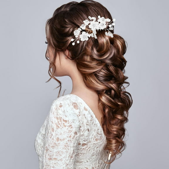 ETHZZLE Wedding Hair Comb Floral Design Silver Hair Accessory for Brides 1 Pcs