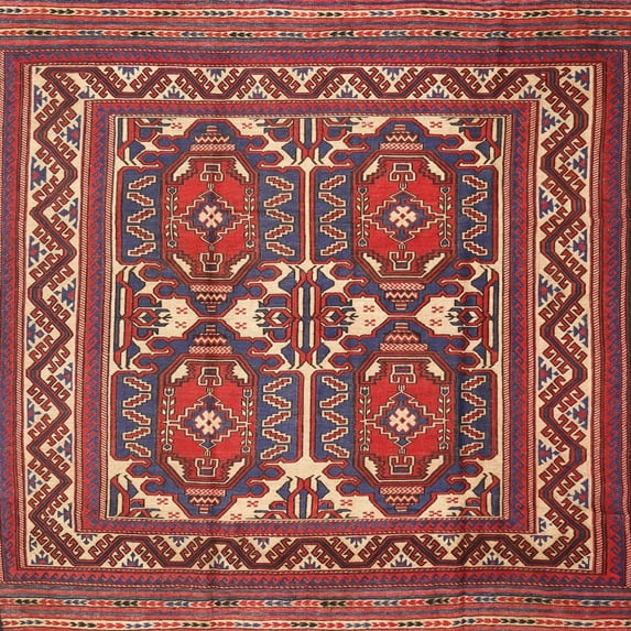 Ahgly Company Indoor Square Traditional Orange Salmon Pink Persian Area Rugs, 3' Square