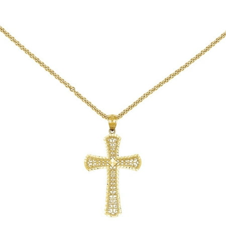 14kt Yellow Gold Diamond-Cut Filigree Cross Pendant