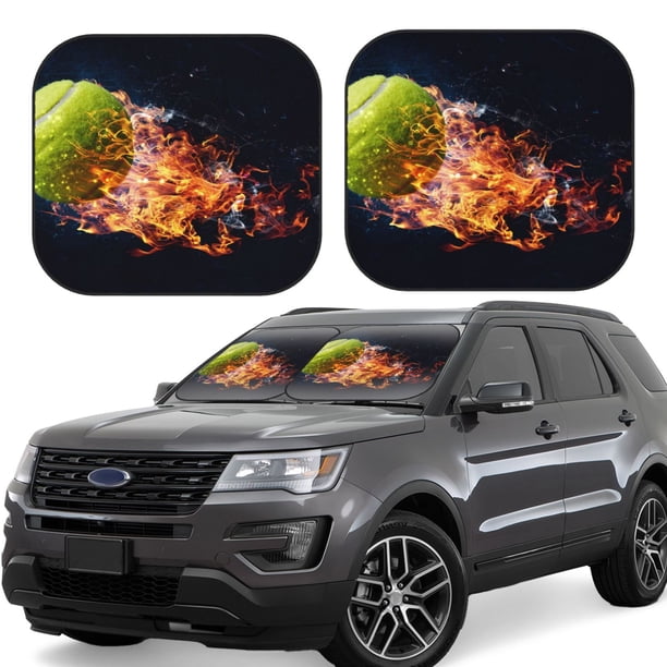 Balery Tennis Ball In Fire1 Parasol para parabrisas de coche de 2 piezas | Parasol plegable para parabrisas delantero de coche para la mayoría de sedanes-Large