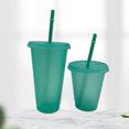 thumbnail image 3 of Naiovety Vaso para beber con tapa y pajita de plástico PP reutilizable con tapa y botella de pajita para bebidas frías, batidos de jugo de Mostrada Verde claro 710ml, 3 of 6