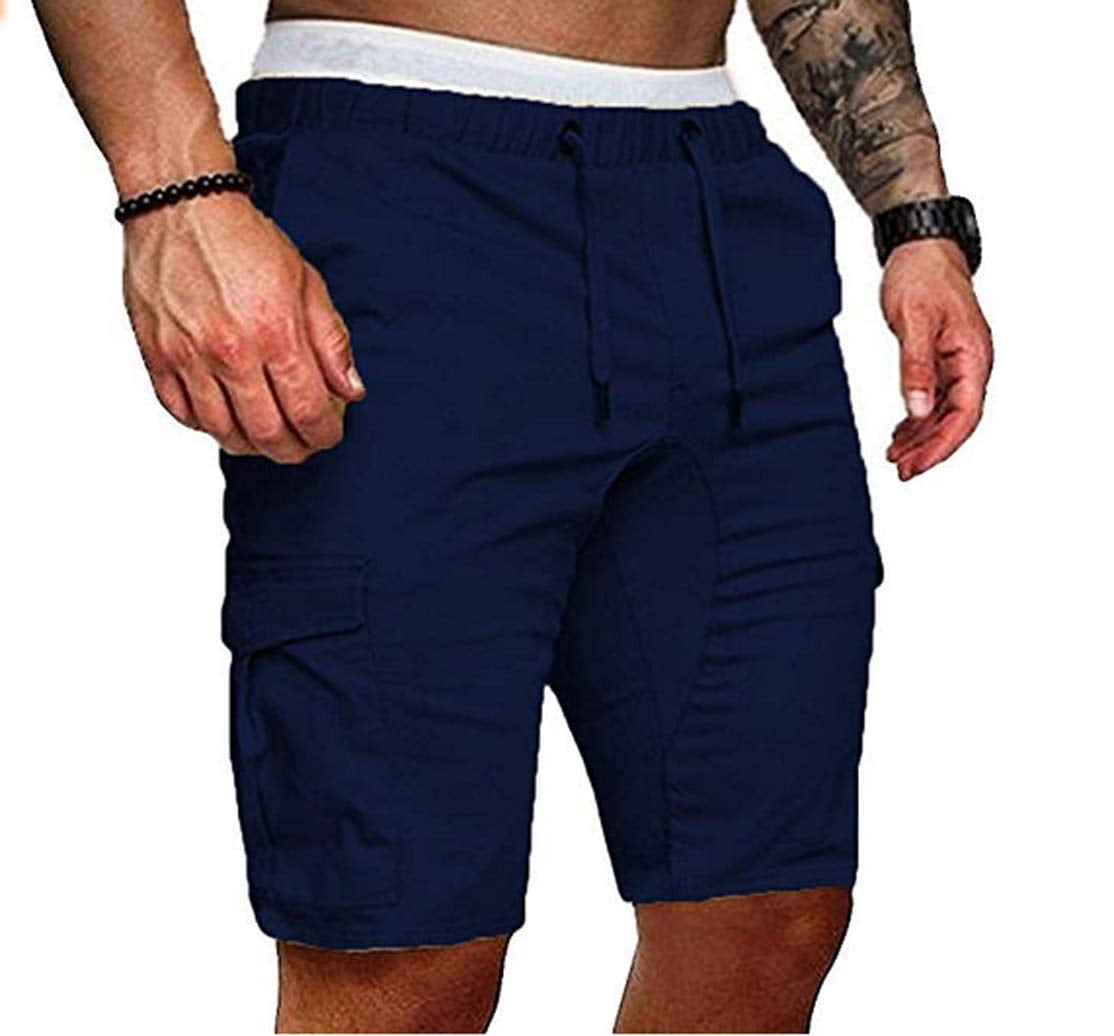 Mens Shorts Casual Classic Fit Drawstring Summer Beach Shorts with Elastic Waist and Pockets Knee Length Pants 
