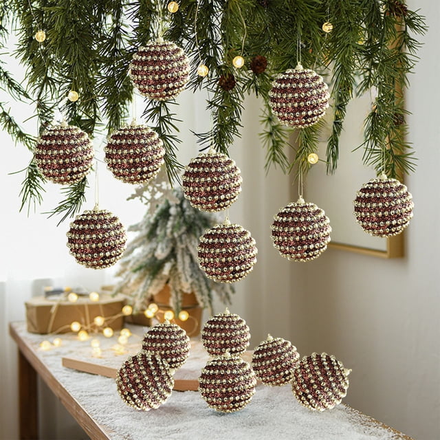 Adorno Navideño de Espuma con Forma de Bola de Café y Purpurina | Decoración Colgante de Plástico Marrón de 8 Cm | Decoración Festiva | 1 Unidad