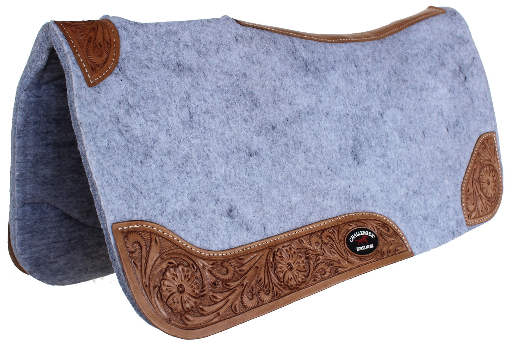 CHALLENGER Western Saddle Pad - Contoured Mohair/Wool Felt, 30" Spine, 15" Drop, Grey