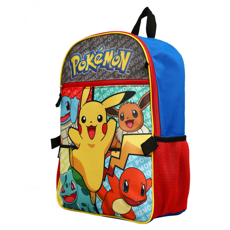 Pokemon Backpack and Lunch Box 5 Piece Set - Kids Book Bags School Supplies