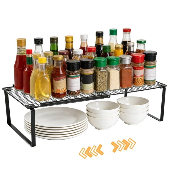 Expandable Kitchen Cabinet Organizer, Stackable Metal Storage Shelves, Adjustable Spice Rack, Shelf Riser for Kitchen, Bathroom & Office