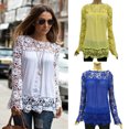 thumbnail image 2 of Nueva moda mujeres blusa de Gasa encaje ganchillo bordado manga puro Tee Tops camisa blanca/azu Abanopi Tops, 2 of 6