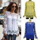 thumbnail image 2 of Nueva moda mujeres blusa de Gasa encaje ganchillo bordado manga puro Tee Tops camisa blanca/azu Abanopi Tops, 2 of 6