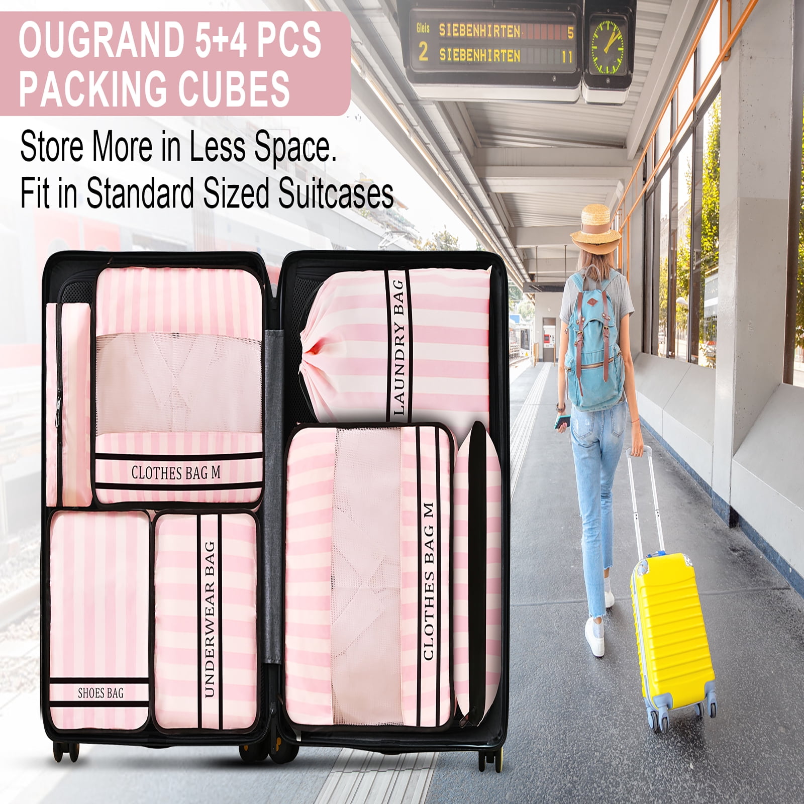 LEPECQ 9Pcs Packing Cubes Luggage Packing Organizers for Travel Accessories Space Saving Travel Bags for Carry On, Lightweight Mesh Zipper, Clothes, Shoes, Laundry and Shoe Bag
