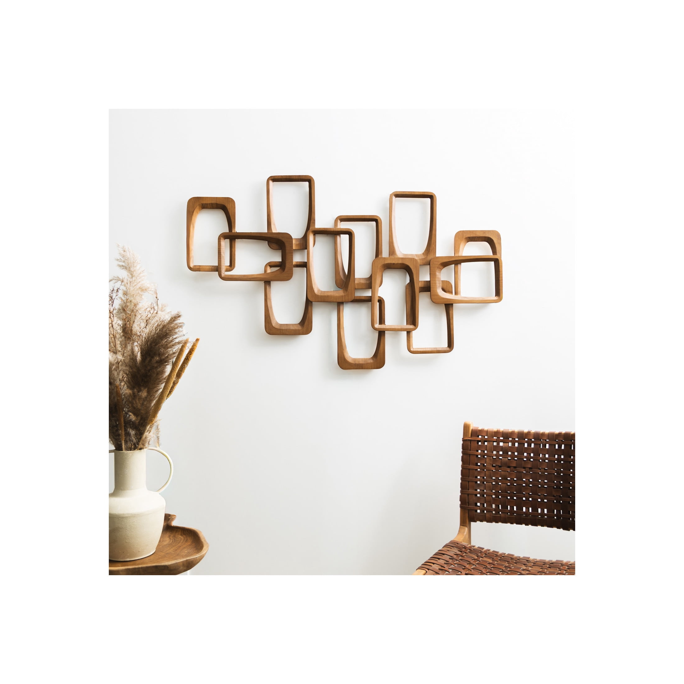 DecMode Brown Wood Handmade Intertwined Rectangles Geometric Wall Decor