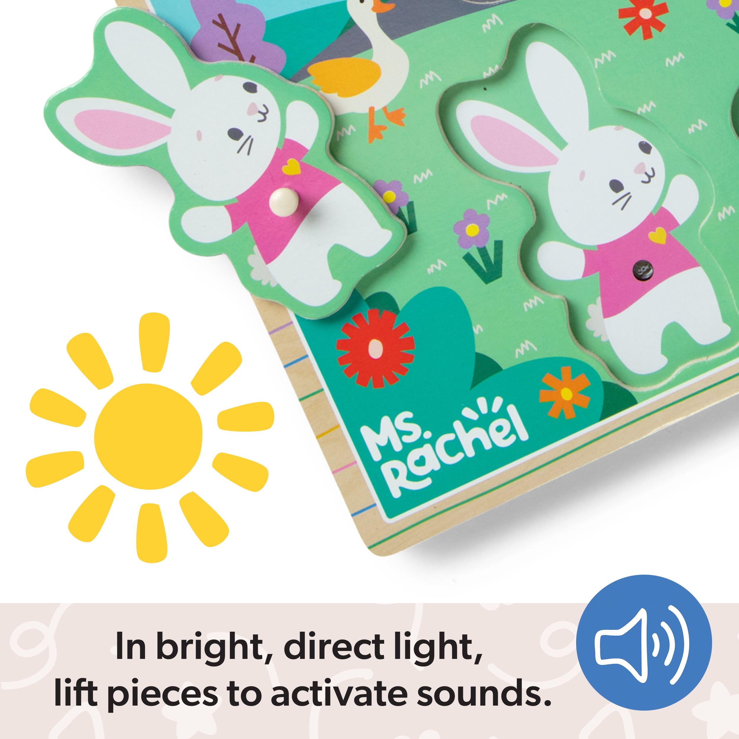Ms. Rachel™ Melissa & Doug® Wooden Song Peg Puzzle, 6-Piece with Full Songs, Toddler Toys for Boys and Girls Ages 2-5+ Years - FSC Certified