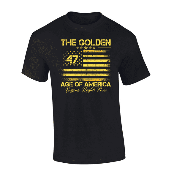 Trenz Shirt Company Mens Golden 47 American Flag The Golden Age Of America Short Sleeve T-Shirt-Black-5xl