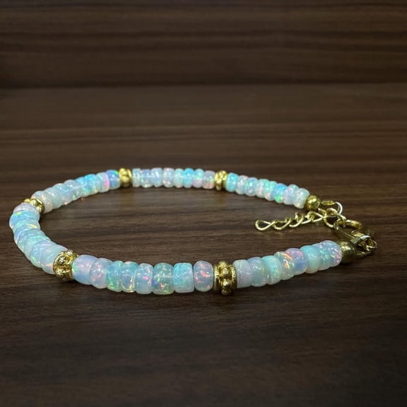 Rainbow Fire Opal Beaded Bracelet: Handmade Gemstone Jewelry