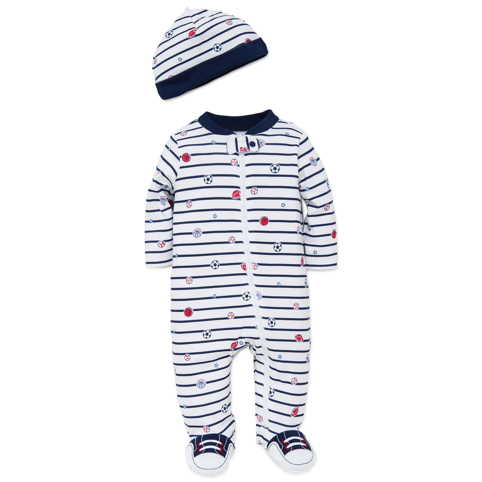 LTM BABY Boys Sports Snap Front Footie Pajamas with Hat Sleep N Play