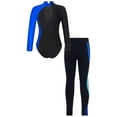 thumbnail image 4 of Haitryli Girls Long Sleeve Gymnastics Leotards with Leggings Sets 2 Pieces Dance Outfits Dancewear Tracksuit Blue 6, 4 of 7