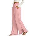 thumbnail image 4 of Vynhevius Women Solid Pants Wide‑Leg Elastic Drawstring Waist Pockets Loose Fit Casual Long Trousers, 4 of 6