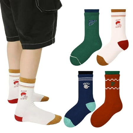 

Esaierr 3-12 Years 4 Pairs Boys Cotton Crew Socks for Kids Toddler Fashion Fall Winter Color Blocking Mid-Calf Socks